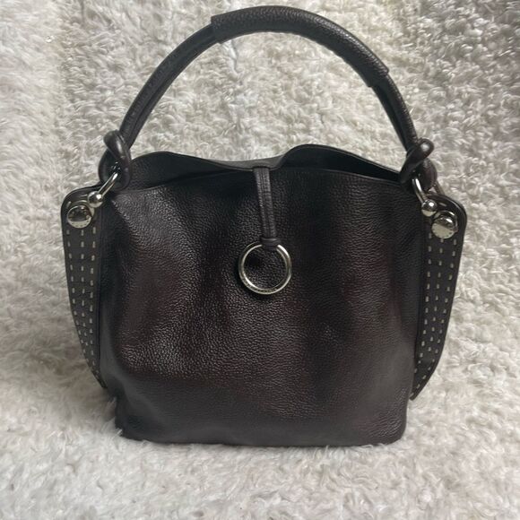 BCBGMAXAZRIA Hobo Leather dark Brown Bag Stitching accent,silver tone hardwares - Picture 1 of 16